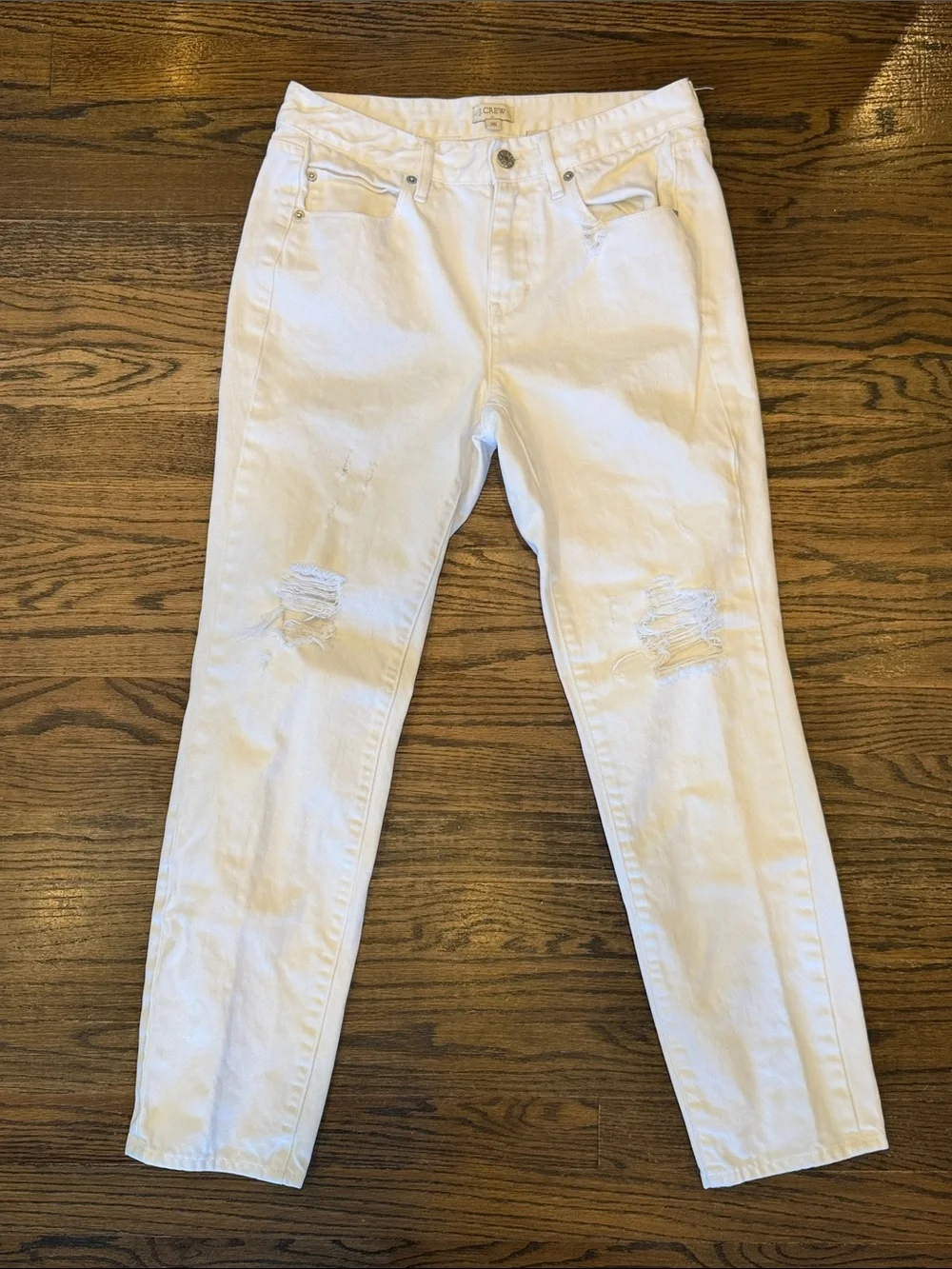 J. Crew White Distressed Skinny Jeans